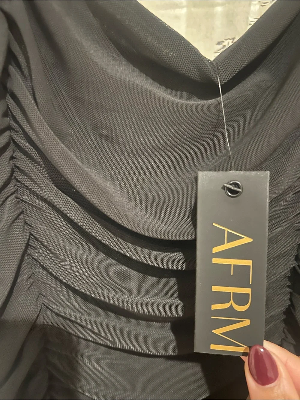 AFRM Black Ruched Midi Dress with Spaghetti Straps